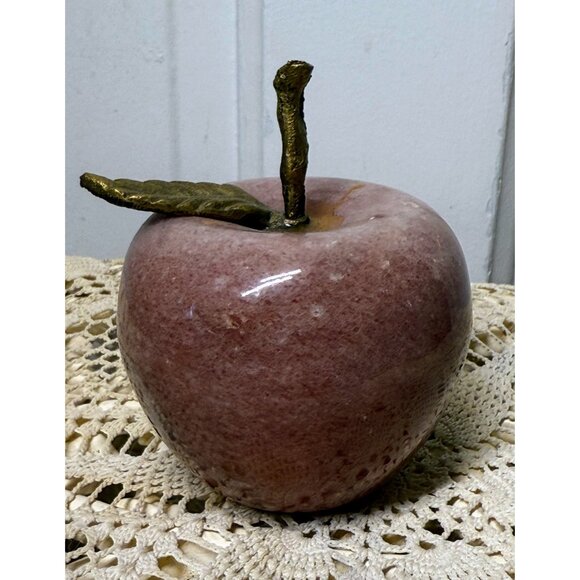 Vintage 1990s Pink MArble Stone Apple Sculpture Paperweight - Picture 1 of 8